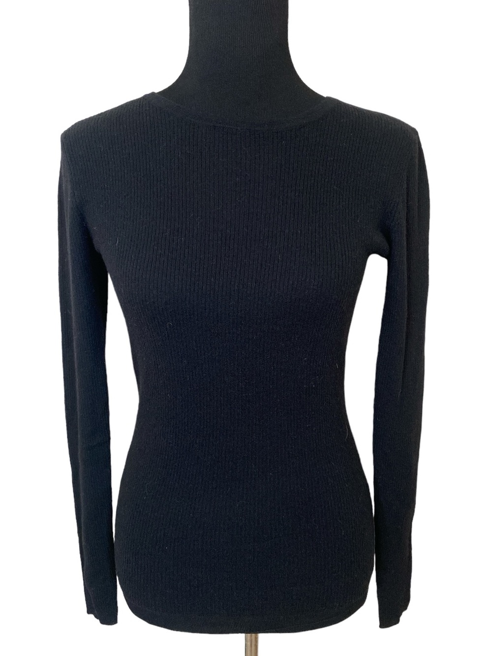 Women's Black Gray Colorblock Crewneck Cashmere Sweater - Slim Rib Knit